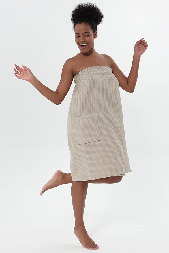 SEYANTE Women's Organic Waffle Spa Wrap, GOTS Certified 100% Turkish Cotton, Lightweight Bath Towel Wrap Adjustable Closure