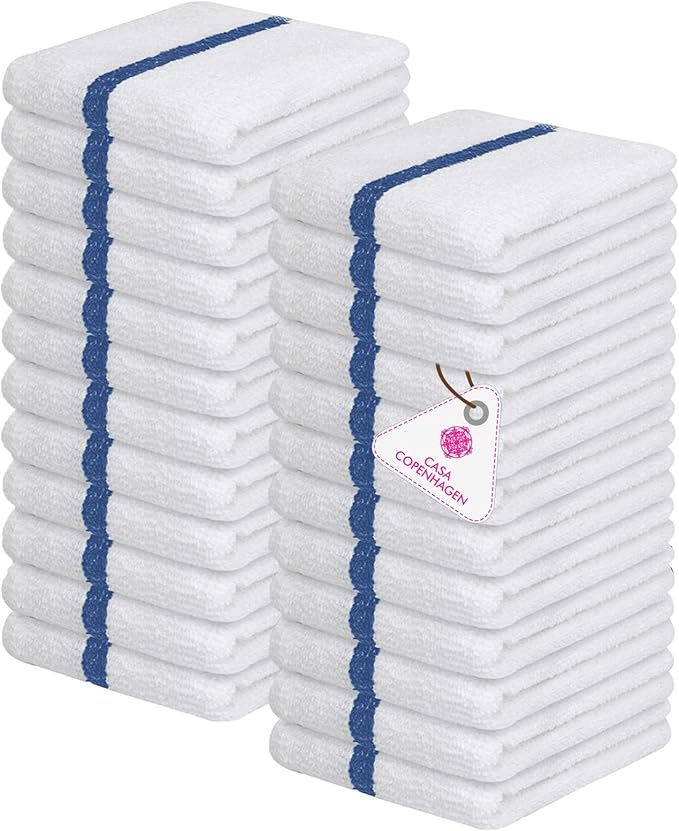 CASA COPENHAGEN Classic Bar Mop Towels - Pack of 24, 15"x19" 100% Cotton, Highly Absorbent & Durable Towels, Multipurpose Kitchen Towels for Home, Bar, Restaurant, Cleaning & More