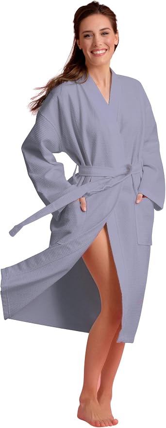 Women's Personalized Luxury Cotton Bathrobe-Customizable Waffle Lightweight Robe-Soft & Absorbent
