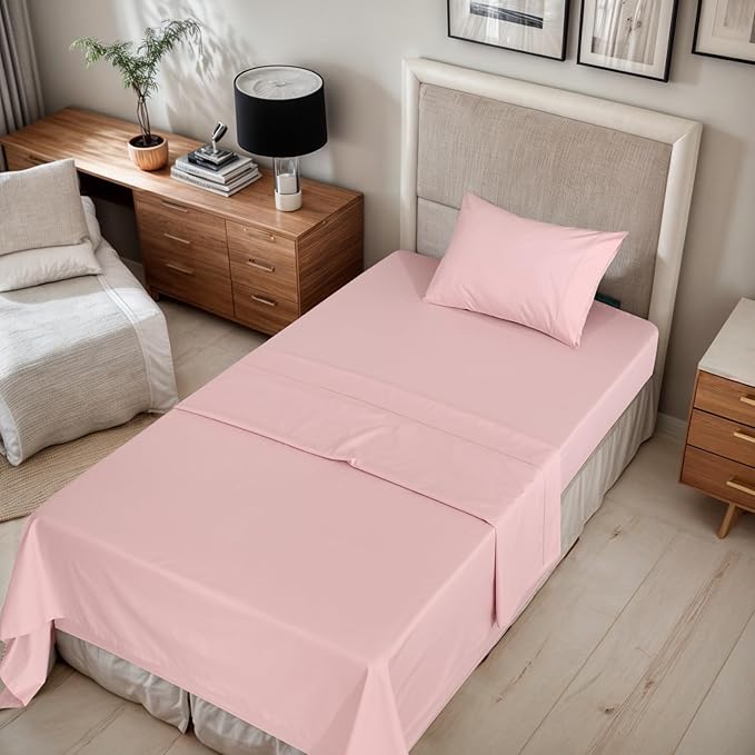 RUVANTI 100% Cotton Organic Percale Sheets Twin XL Size – Crisp Cooling Bed Sheets for Hot Sleepers, Deep Pocket 15”, Soft Peach Finish, Breathable & Durable Hotel-Style 3 Pcs, Peach Skin