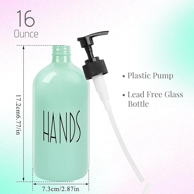 Dish Soap Dispenser for Kitchen - 16 OZ Glass Hand Soap Dispenser Set - Kitchen Bathroom Decor and Accessories (Turquoise Green)