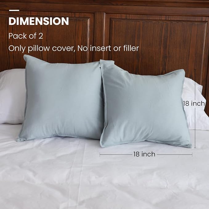 Simple&Opulence Linen Throw Pillow Covers 18x18 Inch Set of 2 Flax Cotton Blend Solid Color Decorative Square Cushion Cover for Couch Sofa Office Soft Breathable Farmhouse - Dusty Blue
