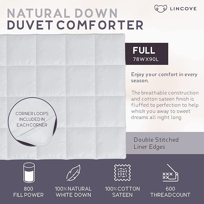 Down Alternative Comforter – Corner Loops in Each Corner, 400 Thread Count 100% Cotton Sateen Shell, Soft and Plush Feel, Full Size: 78”x90”