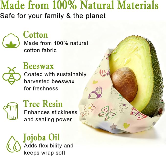 Reusable Beeswax Wraps For Foods, Cheese, Sandwich & Bread- 13 x 39'' Cut to Size - Eco-Friendly Food Storage Alternative to Plastic Wrap & Cheese Paper (Butterfly Pattern001, 13x39'')