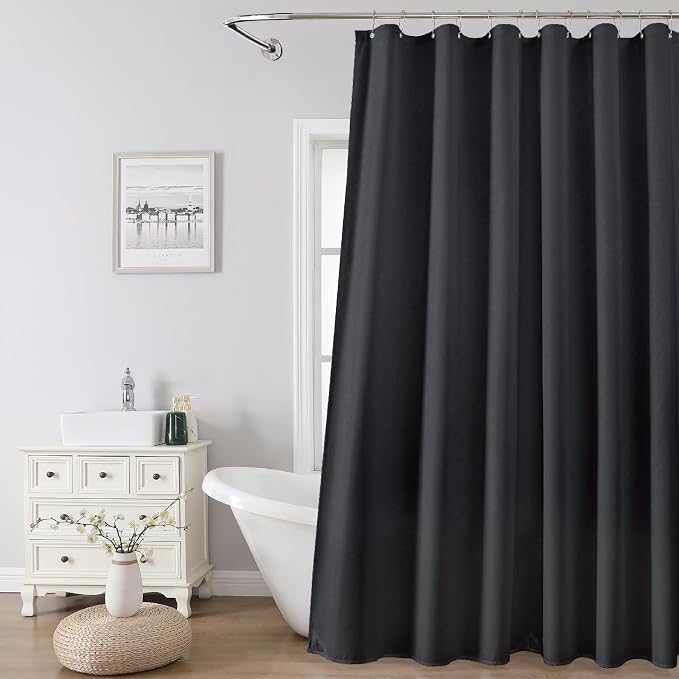 1 Pack Water-Repellent Fabric Shower Curtain Liner - Hotel Quality Machine Washable, 3 Heavy-Duty Magnets with Rustproof Grommets & Weighted Hem, Standard Size 72x78in Black