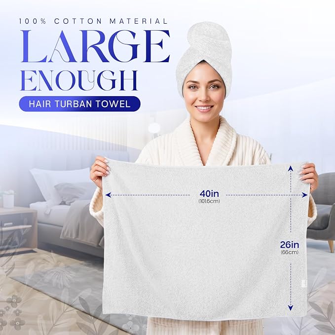 Lili&James Cotton Hair Towel Wrap for Women/Kids | Quick Dry, Soft & Absorbent Hair Wrap Towels with Double Button (Pack of 1, White Large)