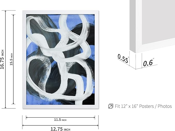 Monem Art Bold Blue Brushstroke Abstract Print - Modern Textured Line Art Poster - Wall Decor for Living Room, Bedroom or Office - 12x16 White Framed Wall Art by Mareike Bohmer