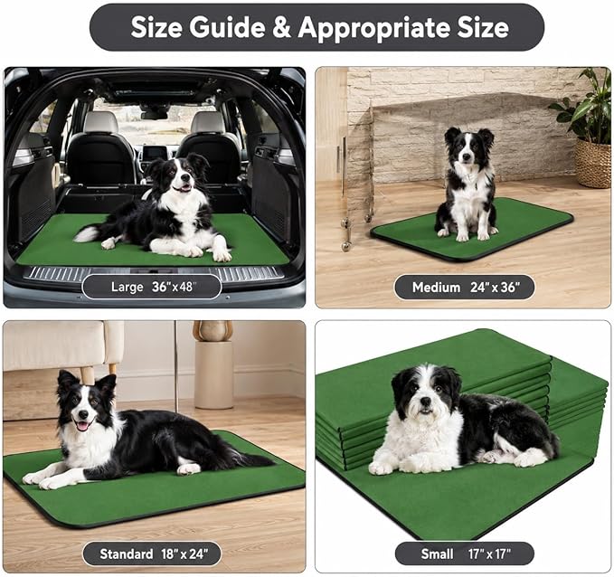 2 Pack Washable Pee Pads for Dogs 36"x36", Reusable Training Puppypads Absorbency Non-Slip & Leak-Proof for Pet Whelping Box Playpen Crate Sofa Bed Floors (Green)