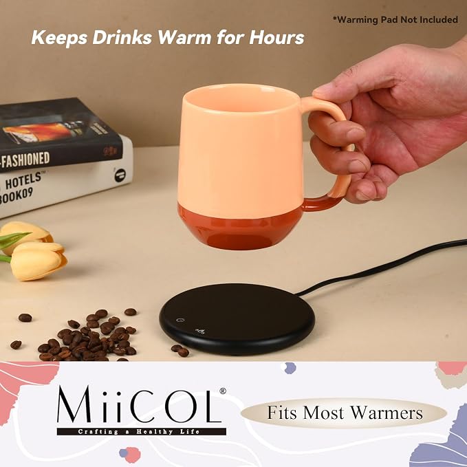 Miicol Ceramic Coffee Mug, 16 oz Large Coffee Cup, Tea Mug with Handle, Flat Bottom Mug for Men, Women, Office, Microwave and Dishwasher Safe, Multi-Color, Caramel Peach
