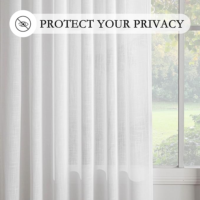 MYSKY HOME Floor to Ceiling Curtains 102 Inches Long White Sheer Window Drapes 2 Panel Sets Semi Sheer Light Filtering for Living Room Bedroom，Boho Back Tab Sliding Glass Door Draperies, 50" Wide