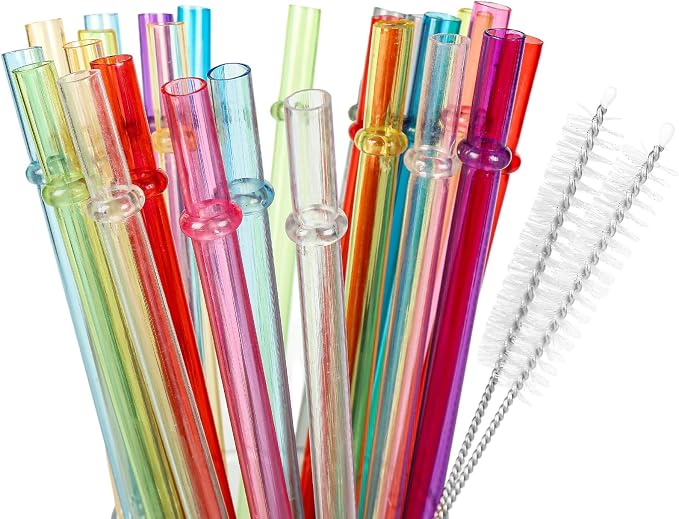 25 Pieces Reusable Plastic Straws with 2 Cleaning Brush, 9.05" Long 0.29" Diameter, BPA-Free Colorful Drinking Straws for 12-20 oz Tumblers and Mason Jars