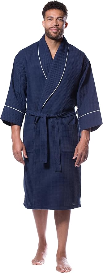 Turquaz Lightweight Waffle Knit Kimono Bathrobe - Soft Cotton Blend Spa Robe, Fast-Drying Full-Length Unisex Robes for Women