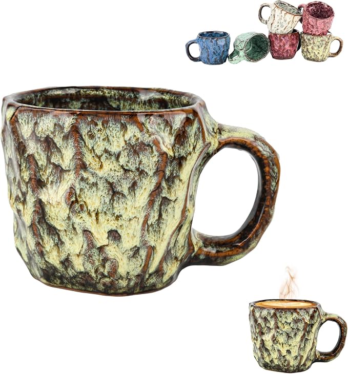DorkTees 9oz Handmade Reactive Glaze Stoneware Coffee Mug, Luxury Rustic Textured Cup with Handle, High-Fired Ceramic Mug, Microwave & Dishwasher Safe, Gift for Coffee Lovers. (Yellow)