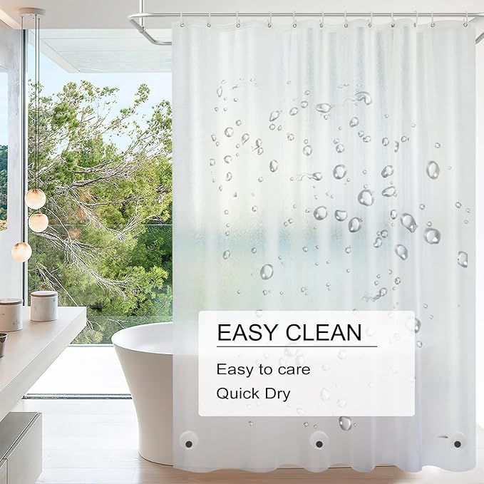 TIKABC Shower Curtain Liner, 4G PEVA Shower Liner, Plastic Peva Waterproof Shower Curtains, 72x72 inch with Grommet Holes 3 Magnetic Weights