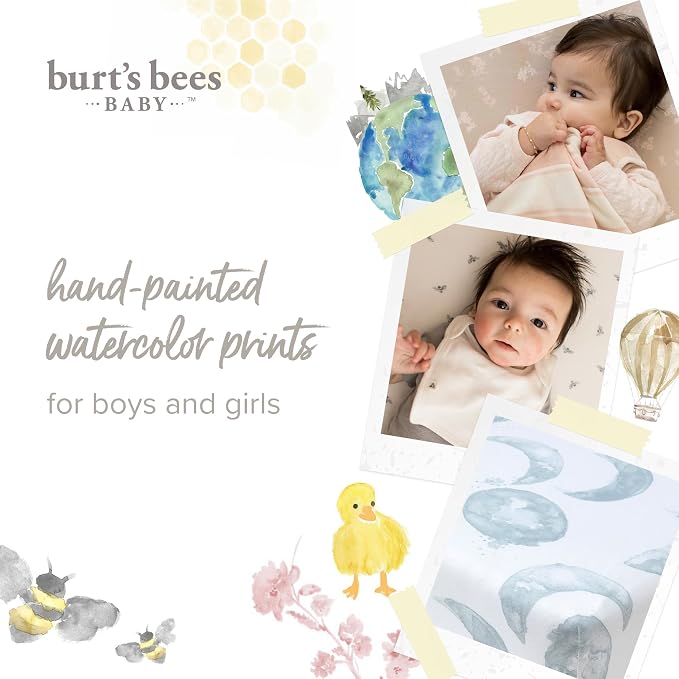 Burt's Bees Baby Organic Cotton Fitted Crib Sheet, Breathable Baby Bedding, Infant and Toddler Bed Sheet for Boys and Girls