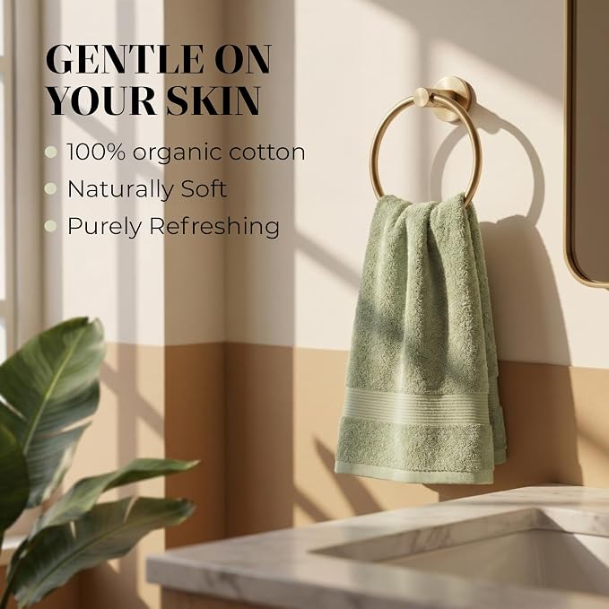 4 Pack Organic Cotton Bath Towels, 700 GSM Plush Long-Staple Set, Soft Absorbent Quick-Dry Large Shower Towels for Bathroom, GOTS & Oeko-TEX Certified Hotel Linens, 30x58 in – Sage Green