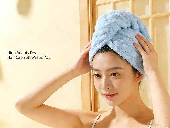 Hair Dry Tower Turban Wrap Made of Microfiber, Swiftly Drying Towels for Women, Soft Airy Quick Dry Turban for Curly & Long Hair‌，Soft Lightweight Fast Dry (Style2 Blue Gray)