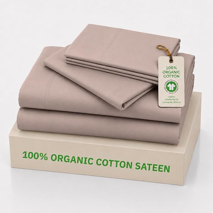 California Design Den King Sheet Set - 100% Organic Cotton Sheets King, Soft and Lightweight Sateen, Deep Pockets, Durable Bedding - Dusty Rose