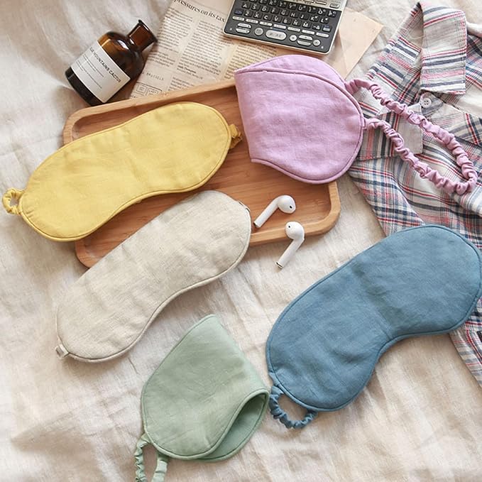 100% Pure Linen Sleep Mask Blackout Eye Mask for Sleeping, Eye Cover with Adjustable Strap - Organic Cotton Core Linen Eyes Mask Breathable for Travel - Gift for Women Men (Nearly Black)
