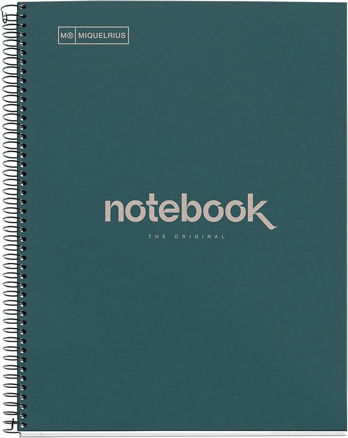 Miquelrius - Recycled Notebook A4-80 Sheets 80 g - Stripes 7 mm - 1 Color Strip - Recycled Cardboard Lid - Eco Marine Color