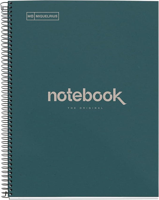 Miquelrius - Recycled Notebook A4-80 Sheets 80 g - Stripes 7 mm - 1 Color Strip - Recycled Cardboard Lid - Eco Marine Color