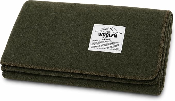 Lodge Twin Blanket - 80% Recycled Wool - Buffalo Plaid - Warm Throw Blanket - Thick - Washable - 65W x 90L - Olive Green