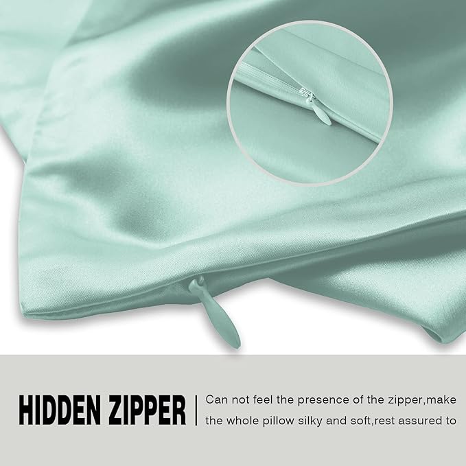 Natural Mulberry Silk Pillowcase for Hair and Skin Queen Size 20"X30" Pillow Case with Hidden Zipper Soft Breathable Smooth Cooling Silk Pillow Covers for Sleeping (Sage Green,Queen,1Pcs)