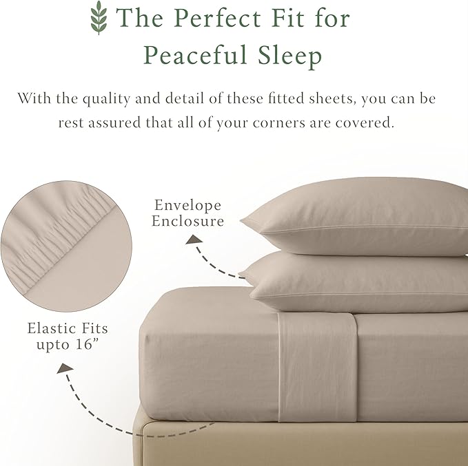 Threadmill Luxury Organic Cotton Sheets - Certified by GOTS - King, 4 Piece, Beige - Breathable - Premium Sheet Set - Smooth and Cool Bedding with Perfect Elastic Deep Pocket Fit