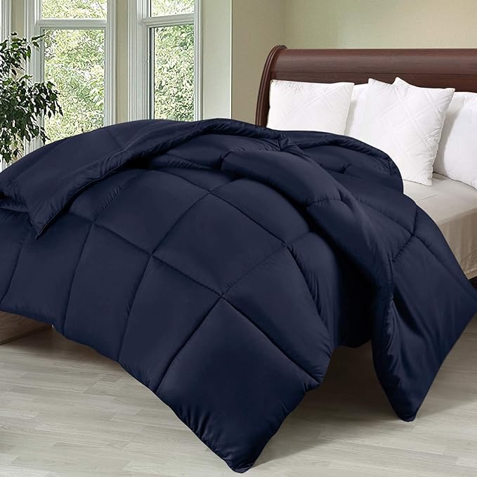 Utopia Bedding Queen Comforter Duvet Insert, Quilted Navy Comforter with Corner Tabs, Box Stitched Down Alternative Comforters Queen Size 88 x 88 inches