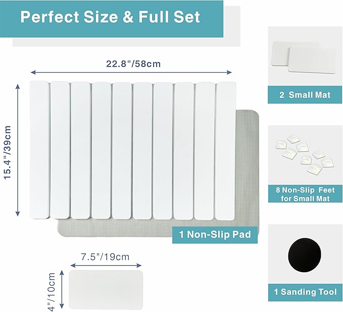 Diatomaceous Earth Stone Dish Drying Mat for Kitchen Counter – Quick Drying Mat Set (1*Large 23"×15.5" & 2*Small 7.5"×4") | Kitchen Drying Mat for Dishes, Cups & Utensils, Sink Mat (White)