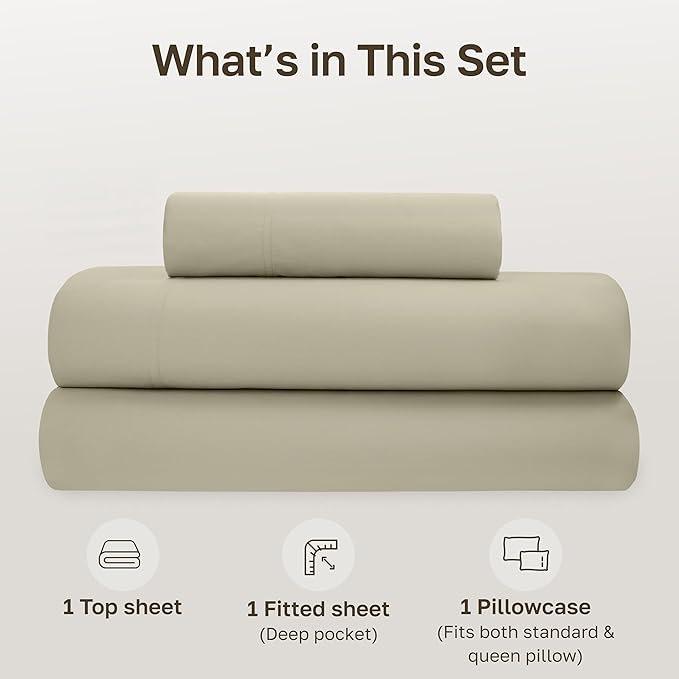 California Design Den Soft 100% Organic Cotton Sheets Twin XL Size Set - Crisp Percale Sheets with Deep Pockets, Breathable and Durable Bedding Set - Soft Taupe