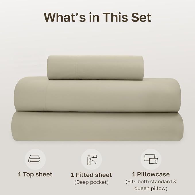 California Design Den Twin Size Sheets Set - Soft 100% Organic Bed Sheets with Deep Pockets, Crisp Percale, Breathable and Durable Bedding Set - Soft Taupe