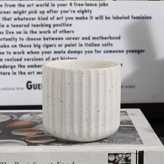 Vintage Ceramic Mug, Japanese Tea Cup 6oz Striped Cup No Handle Drinking Cup for Espresso, Cortado, Matcha, Green Tea, Microwave and Dishwasher Safe, Minimalist coffee Cup-Nordic White