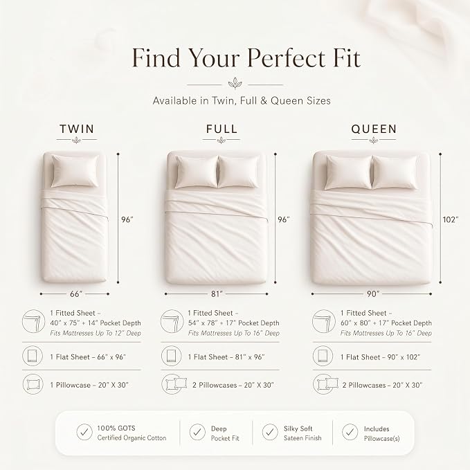 MakeMake Organics Organic Queen Sheet Set GOTS Certified Organic Cotton Sheets Queen Bed Fitted Sheet Flat Sheet Pillowcases Set - Ultra Soft Non Toxic Breathable Ditsy Flowers Peach (Queen, Bloom)
