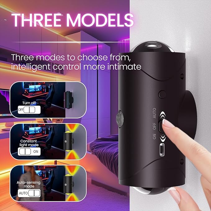 Motion Sensor Night Light Indoor, 1500mAh Rechargeable RGB Color Changing LED Wireless Wall Sconce Set of Two with Magnetic Base, Peel and Stick Sconces for Bedroom, Bathroom, Hallway, Stairs