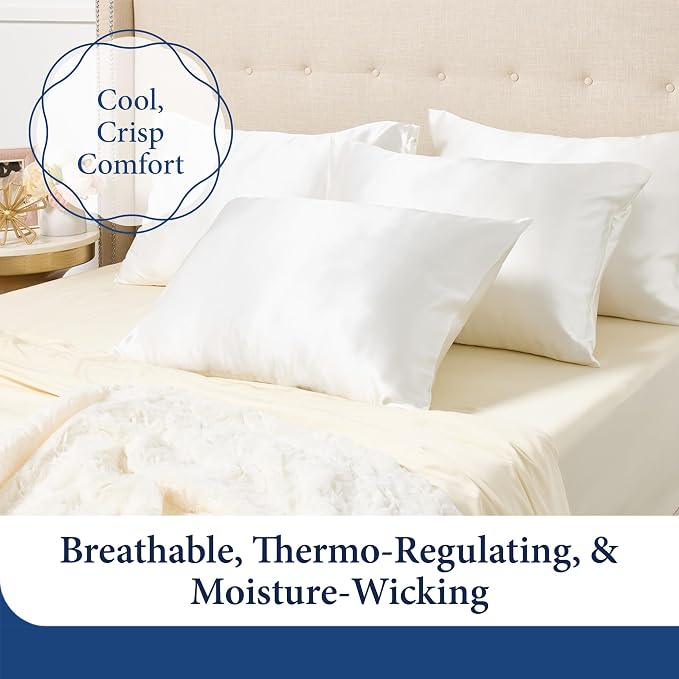 Cosy House Collection 100% Pure Silk Pillowcase | Pure Mulberry Silk - Cooling, Breathable, 22 Momme 6A High-Grade Fibers + Hidden Zipper Closure (Standard, Silver)