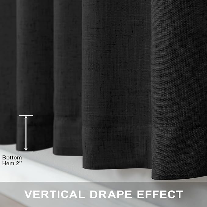 Modern Black Linen Curtains 96 Inches Long for Bedroom 2 Panels Set Back Tab Pocket Boho Drape Semi Sheer Lace Cotton Trendy Elegant Curtain for Living Room Bay Window Mid Century Halloween Decor 8 FT