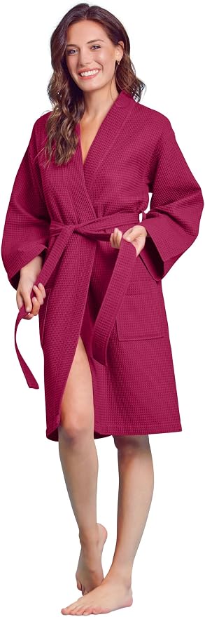 Soft Touch Linen Women's Kimono Waffle Robe-Luxurious & Absorbent & Quick Dry-Cotton & Polyester Blend