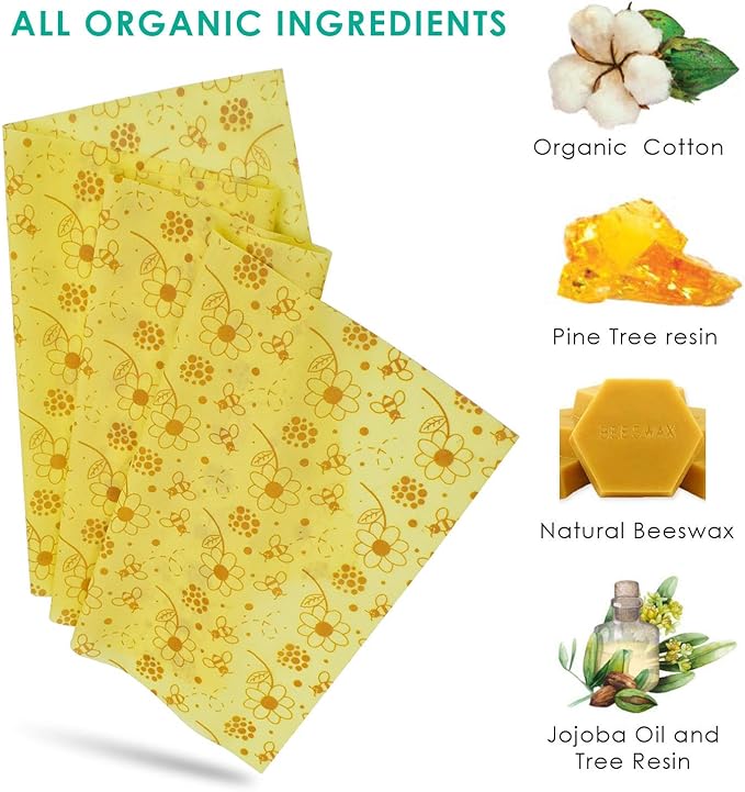 ERKOON Beeswax Food Wraps 1 Meter Roll 13 x 39 Inch Reusable Beeswax Wraps Eco-Friendly Sustainable Food Storage Wraps for Sandwich, Cheese, Fruit, Bread, Snacks (Flower Pattern)