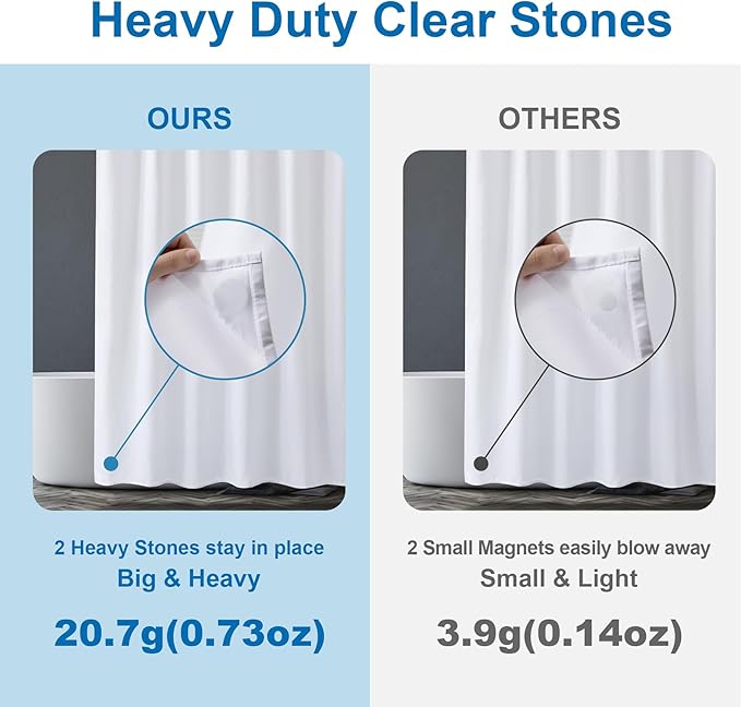 Amazer White Long Shower Curtain Liner Washable, 72 x 78 Inches, Fabric Shower Liner with 2 Bottom Stones, Waterproof 2-in-1 Shower Curtain and Liner, 12 Grommet Holes, Hotel Quality, White