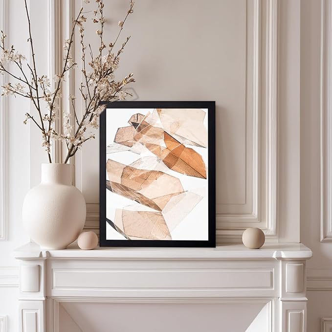 Monem Art Earthy Origami Paper Photography Print - Neutral Abstract Shapes Art Poster - Wall Decor for Living Room, Bedroom or Office - 8x10 Black Framed Wall Art by Renee Stramel