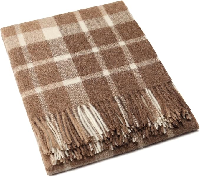 Superfine Alpaca Wool Throw Blanket - Lightweight Alpaca Merino Wool Throw Blankets | Soft Peruvian Alpaca Blanket Wool Blanket Scottish Design 70" x 60" (Beige/Ivory)