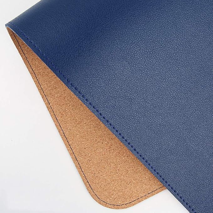Ruby Lil Natural Cork & Leather Desk Writing Mat, Dual Use Desk Matt for Desktop,Multifunctional Office Desk Pad, PU Leather Mouse Pad,Navy,24"x 12"