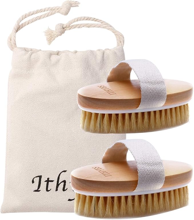 2PCS Ithyes Dry Brushing Body Brush Exfoliating Brush Natural Bristle bath Brush for Remove Dead Skin Toxins Cellulite,Improves Lymphatic Functions,Exfoliates,Stimulates Blood Circulation