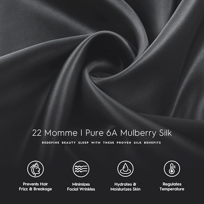 TAFTS 22mm 100% Pure Mulberry 6A Silk Pillowcase for Hair & Skin with Envelope Closure, No Zipper, Cooling, Natural, Organic, Double Sided Pillow Case (Charcoal Grey, Queen 20" x30" 1pc)