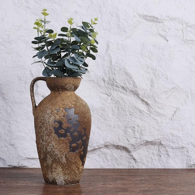 Wabi Sabi Rusty Vintage Vase, 11" Tall Wabi Sabi Decor Rustic Farmhouse Pottery Vase for Centerpiece, Textured Pottery Flower Vases for Home Decorative, Table, Living Room, Bedroom, Bathroom, Kitchen