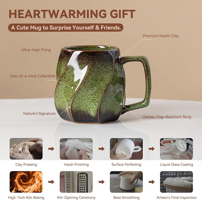 Forest Hearth Ceramic Coffee Mug - 17 oz Unique Reactive Glaze Coffee Cup with Ergonomic Large Handle, Ceramic Mug for Office Home, Birthday Gift for Men Women