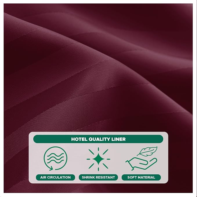 Biscaynebay Fabric Shower Curtain or Liner 72" by 72", Burgundy Water Repellent Damask Stripes Bathroom Curtains Machine Washable