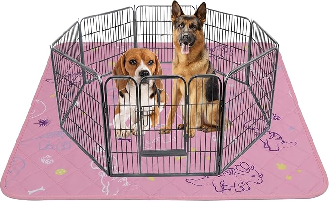 IEUUMLER Washable Pee Pads for Dogs Extra Large 71" x 71", 1 Pack Non-Slip & Waterproof Whelping Pad, Reusable Puppy Potty Training Pad for Playpen EU007 (Pink Dinosaur, 71"X71"-1pcs)