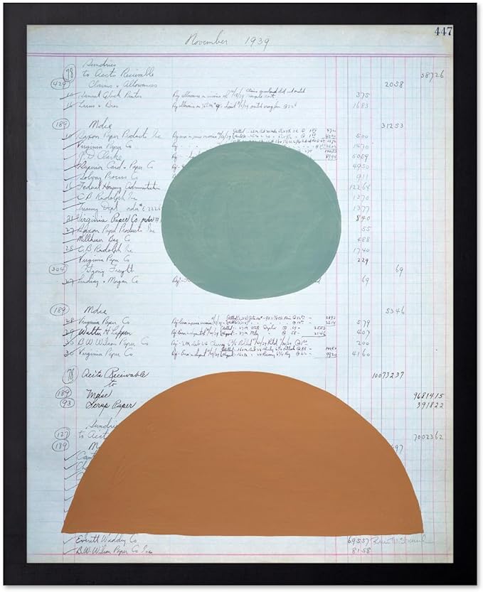 Monem Art Vintage Ledger Abstract Geometric Print - Modernist Teal and Ochre Art Poster - Wall Decor for Office, Living Room or Studio - 8x10 Unframed Wall Art by Renee Stramel